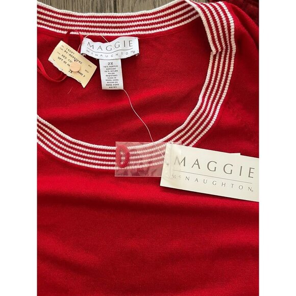 NWT Maggie McNaughton Riviera 2X Red Combo Sweater With White Stripes - Picture 4 of 8